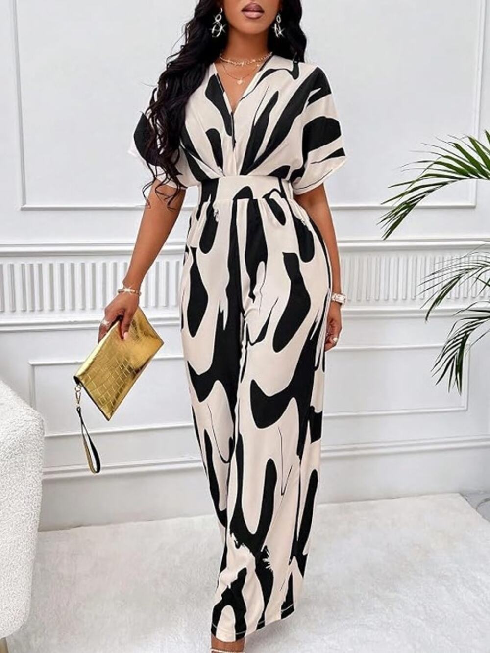 PerZeal Women’s V-Neck Short Sleeve Printed Jumpsuit